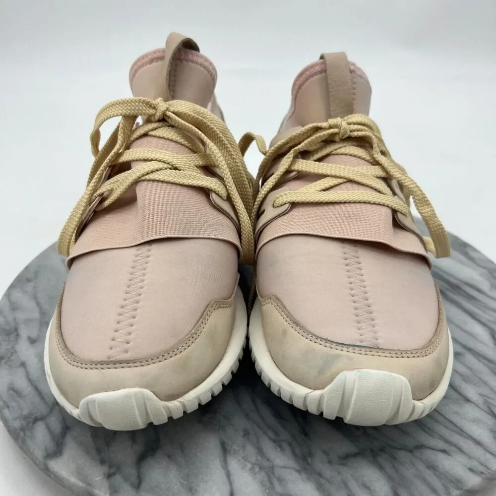 Adidas Mi Tubular Running Shoe Womens 9 Blush Pink Lace Up Low Top Athletic